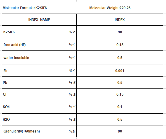 Fluorosilicate καλίου, Silicofluoride καλίου, 98%min, K2SiF6, CAS Νο 16871-90-2